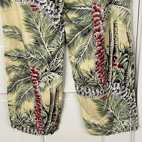100% Silk Hawaiian Tropical Palm Tree Print Pants Womens size 8 Vacation Cruise - Picture 6 of 10